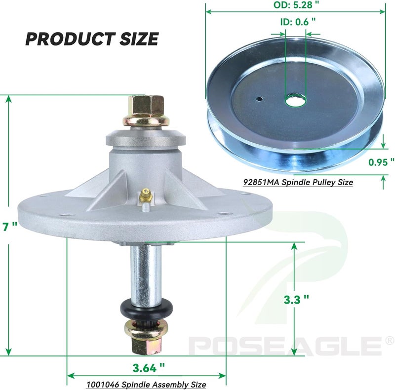 POSEAGLE 2 Pack Pre-Greased 1001046 Spindle Assembly with 92851MA Spindle Pulley Replaces Murray 492574ma Spindle Assembly, 092574, 94129MA, 092851MA for Murray 40 Inch Cut Lawn Tractors - Image 3